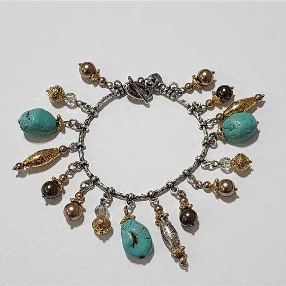 Brighton Perisiana turquoise gold silver plated beaded charm bracelet‎ - Picture 2 of 6